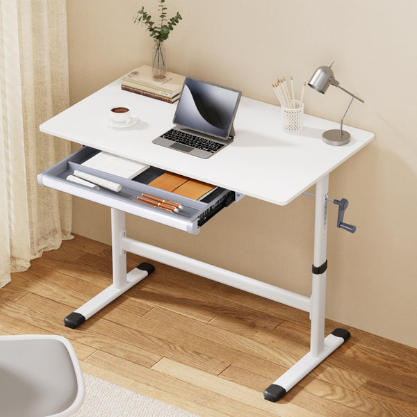 Artiss Manual Standing Desk Height Adjustable Workstation Computer Desks Study 100CM White Awezingly