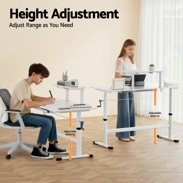 Artiss Manual Standing Desk Height Adjustable Workstation Computer Desks Study 120CM White Awezingly