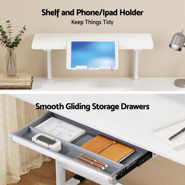 Artiss Manual Standing Desk Height Adjustable Workstation Computer Desks Study 120CM White Awezingly