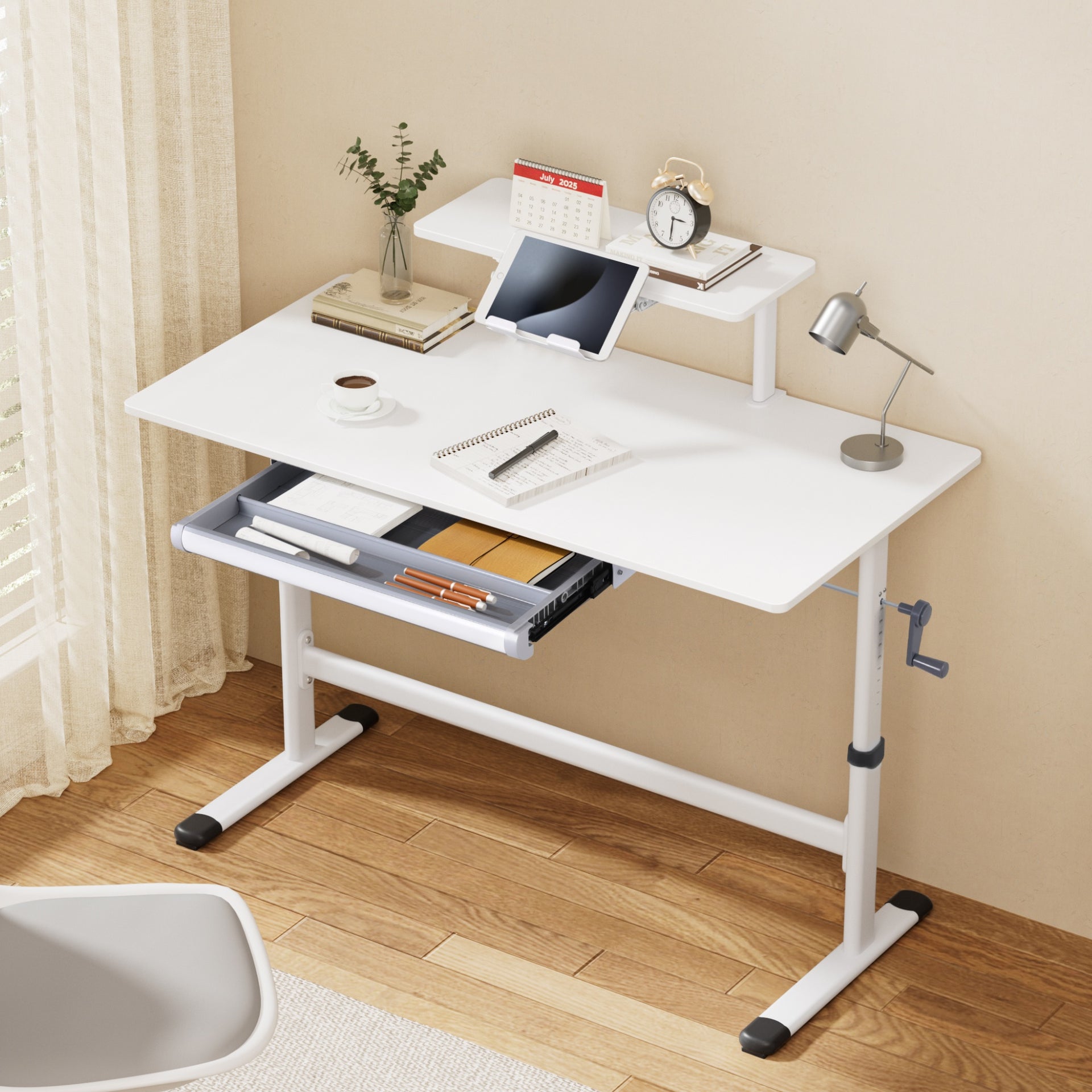 Artiss Manual Standing Desk Height Adjustable Workstation Computer Desks Study 120CM White Awezingly