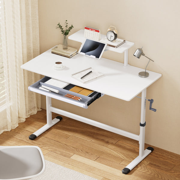 Artiss Manual Standing Desk Height Adjustable Workstation Computer Desks Study 120CM White Awezingly