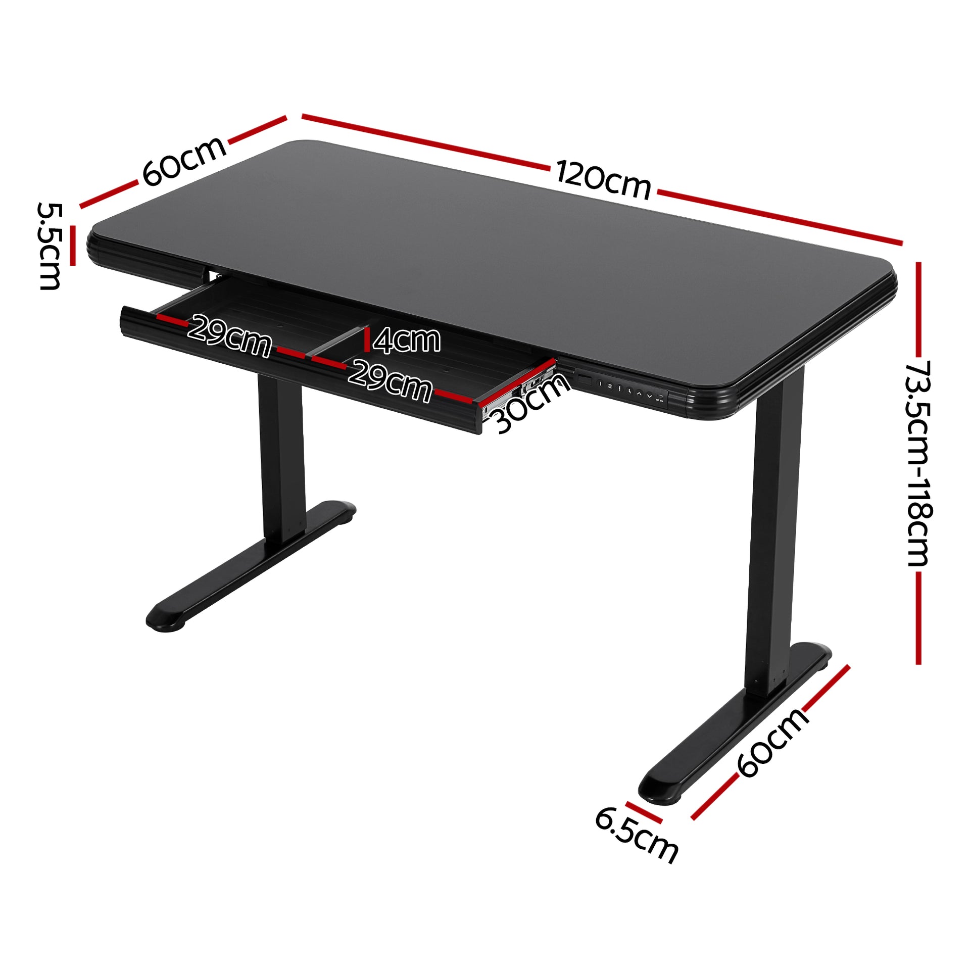 Artiss Standing Desk Motorised Tempered Glass Top Electric Black 120CM Artiss