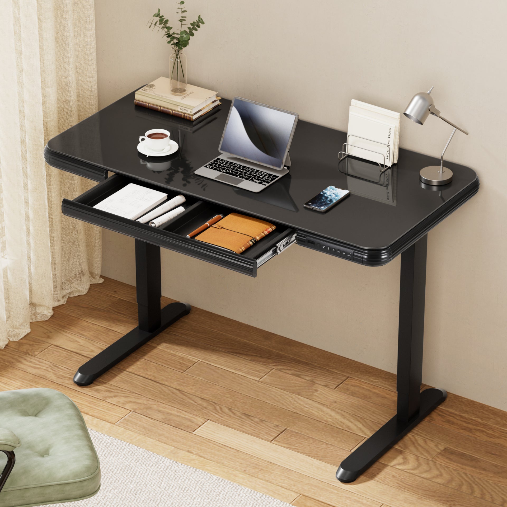 Artiss Standing Desk Motorised Tempered Glass Top Electric Black 120CM Artiss