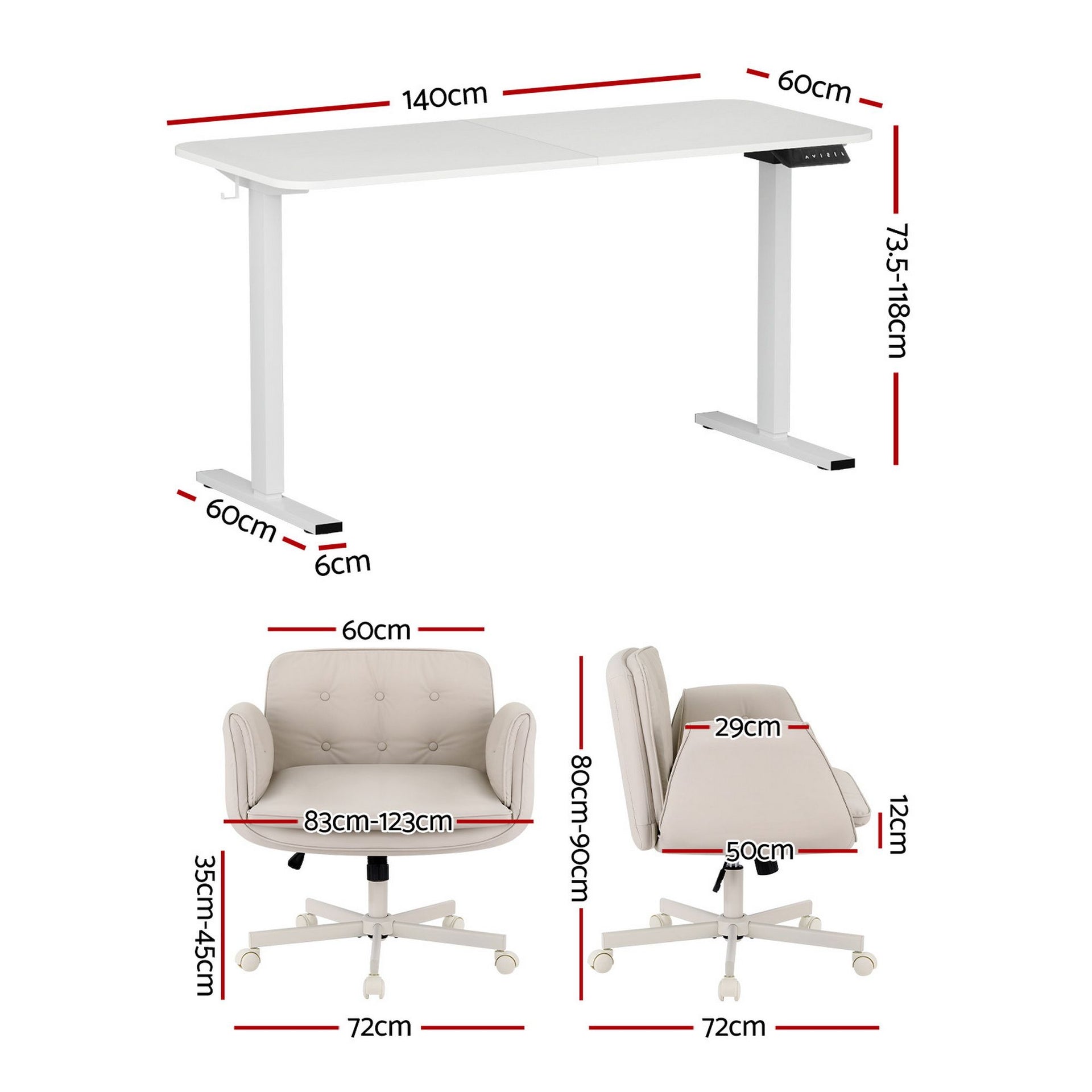 Artiss Criss Cross Chair with Wheels & Adjustable Armrests and Electric Standing Desk 140cm with Memory Presets, Ergonomic Cross Legged Chair and Office Desk Set Artiss
