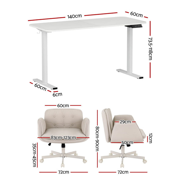 Artiss Criss Cross Chair with Wheels & Adjustable Armrests and Electric Standing Desk 140cm with Memory Presets, Ergonomic Cross Legged Chair and Office Desk Set Artiss
