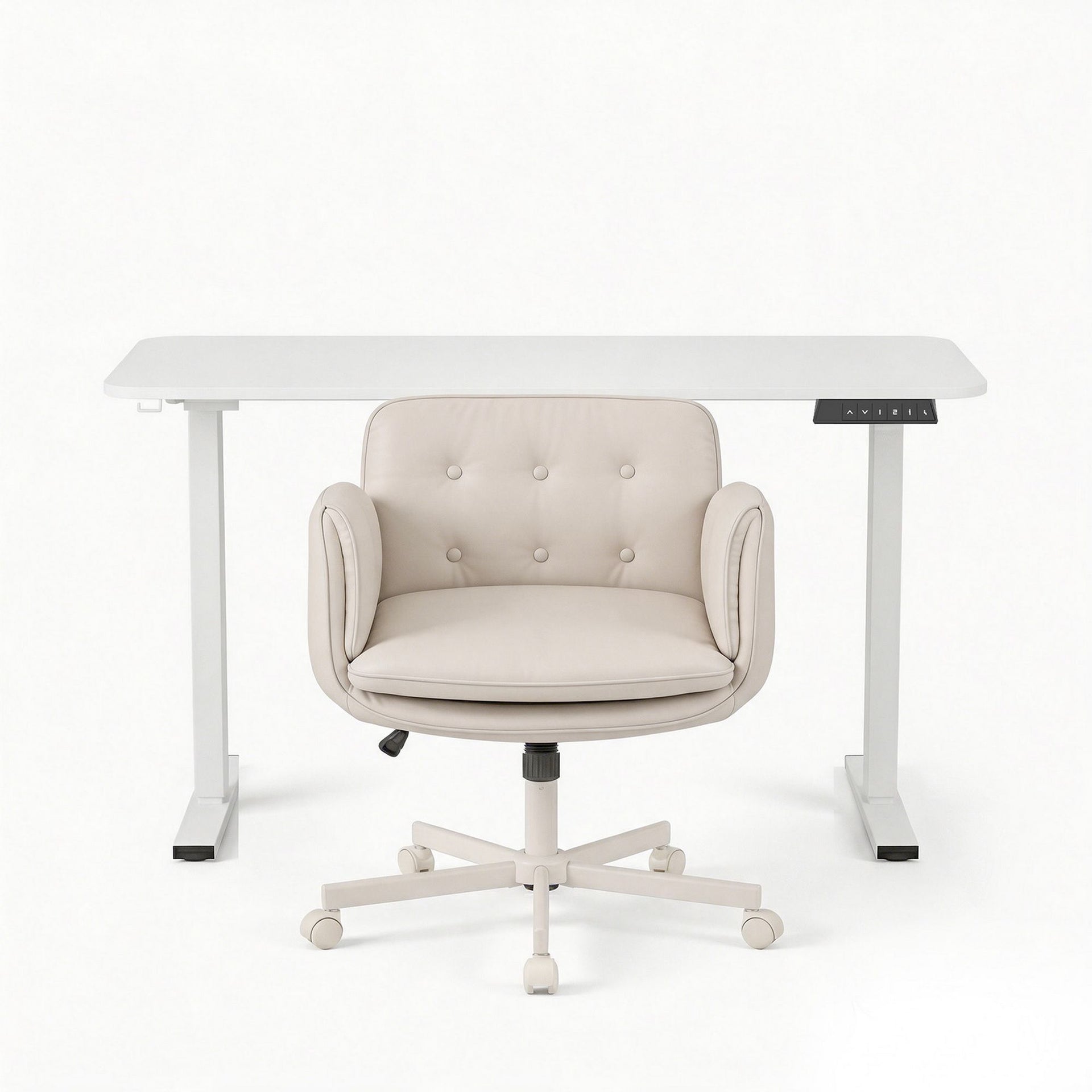 Artiss Criss Cross Chair with Wheels & Adjustable Armrests and Electric Standing Desk 140cm with Memory Presets, Ergonomic Cross Legged Chair and Office Desk Set Artiss