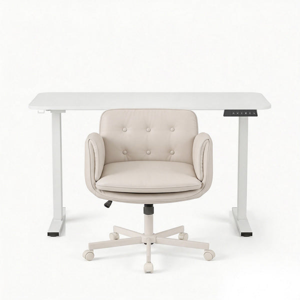 Artiss Criss Cross Chair with Wheels & Adjustable Armrests and Electric Standing Desk 140cm with Memory Presets, Ergonomic Cross Legged Chair and Office Desk Set Artiss