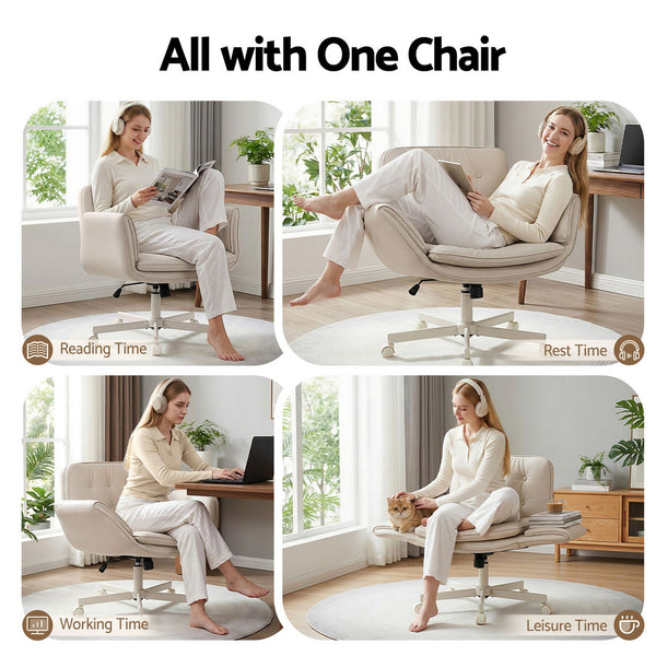 Artiss Criss Cross Chair with Wheels & Adjustable Armrests and Electric Standing Desk 140cm with Memory Presets, Ergonomic Cross Legged Chair and Office Desk Set Artiss