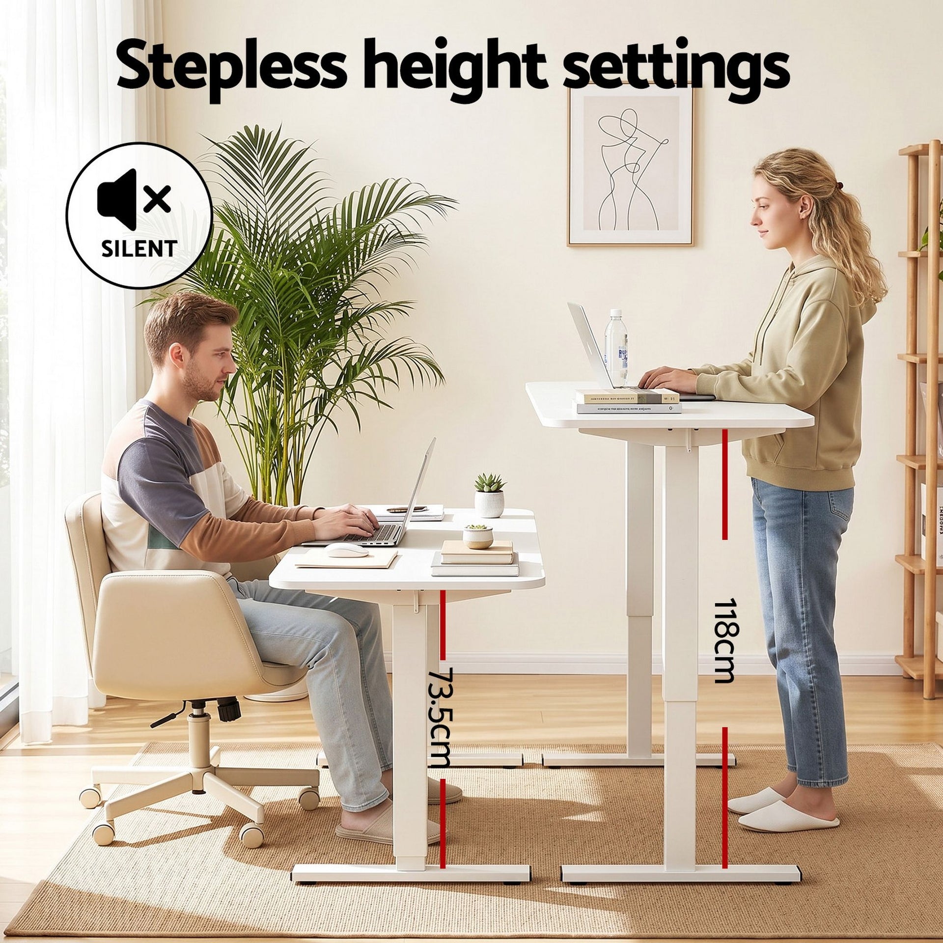 Artiss Criss Cross Chair with Wheels & Adjustable Armrests and Electric Standing Desk 140cm with Memory Presets, Ergonomic Cross Legged Chair and Office Desk Set Artiss