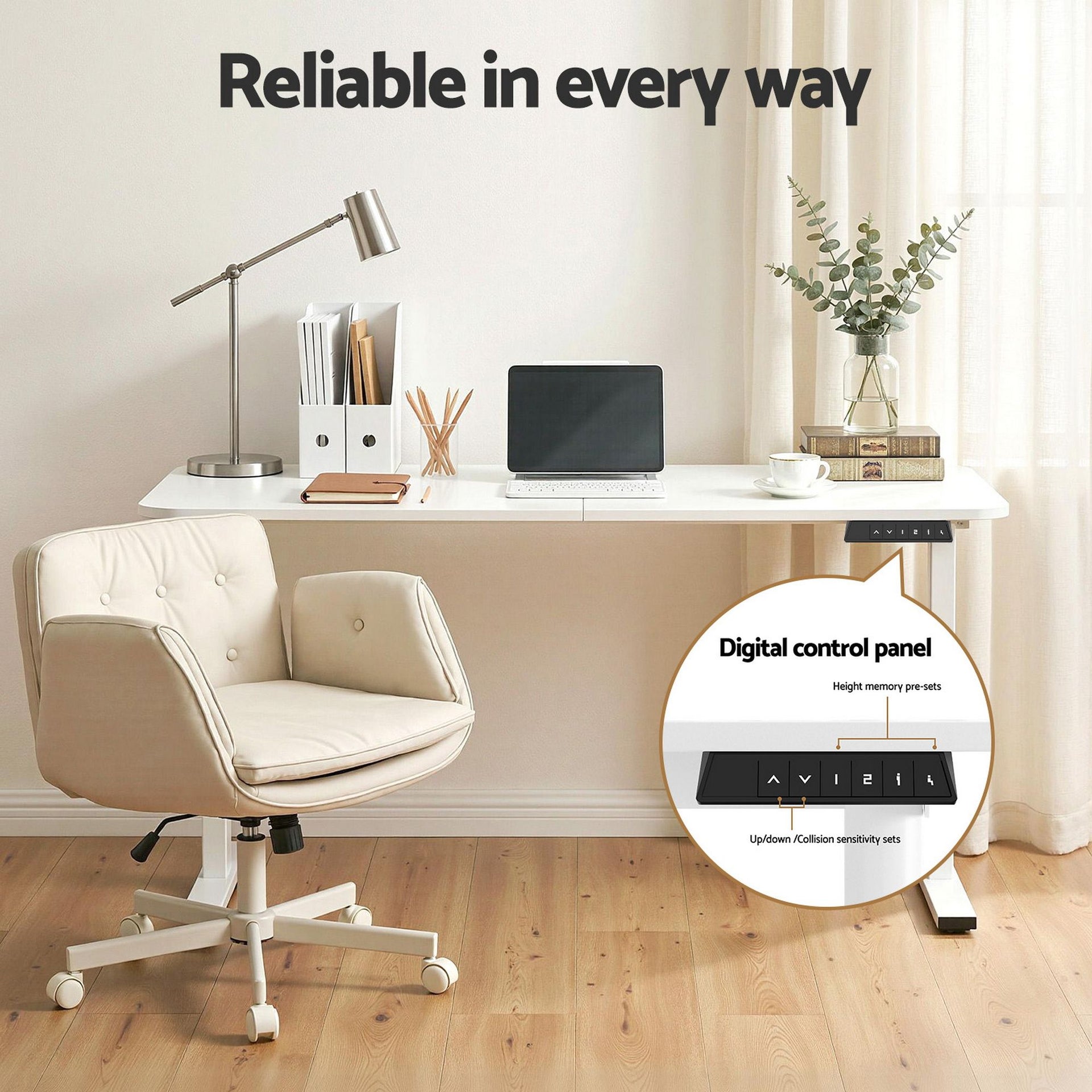 Artiss Criss Cross Chair with Wheels & Adjustable Armrests and Electric Standing Desk 140cm with Memory Presets, Ergonomic Cross Legged Chair and Office Desk Set Artiss