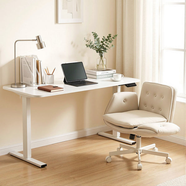 Artiss Criss Cross Chair with Wheels & Adjustable Armrests and Electric Standing Desk 140cm with Memory Presets, Ergonomic Cross Legged Chair and Office Desk Set Artiss