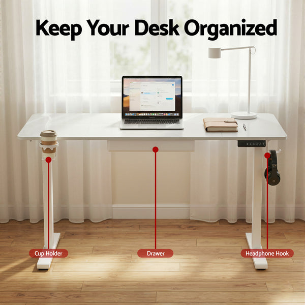 Artiss Electric Standing Desk 140cm Adjustable Height Motorised Home Office Desk Drawer Awezingly