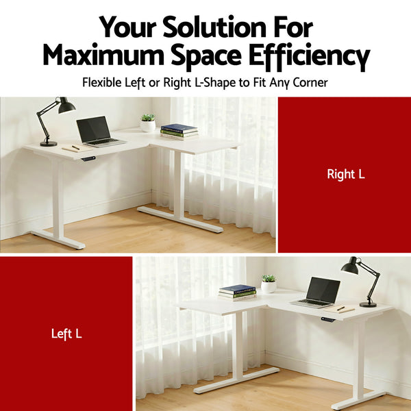 Artiss L-Shape Standing Desk Sit Stand Up Height Adjustable Electric Motorised White Awezingly