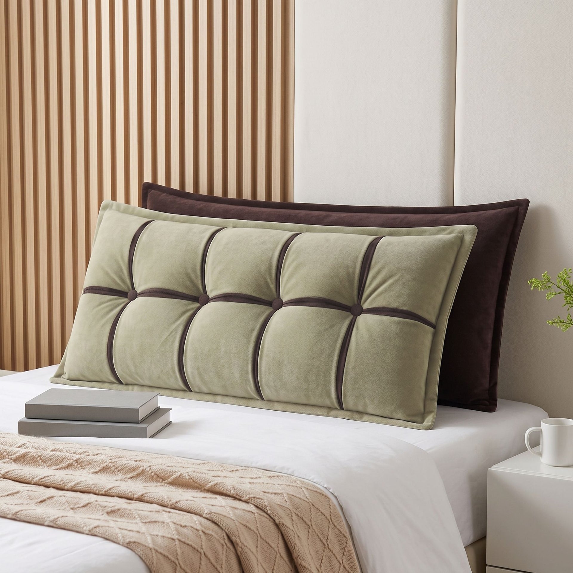 Giselle Bedding Headboard Pillow with Double-Layer Storage Wedge Reading Backrest with Adjustable Filling, Chenille Bed Rest Cushion for Daybed, Dorm, and RV Double Awezingly