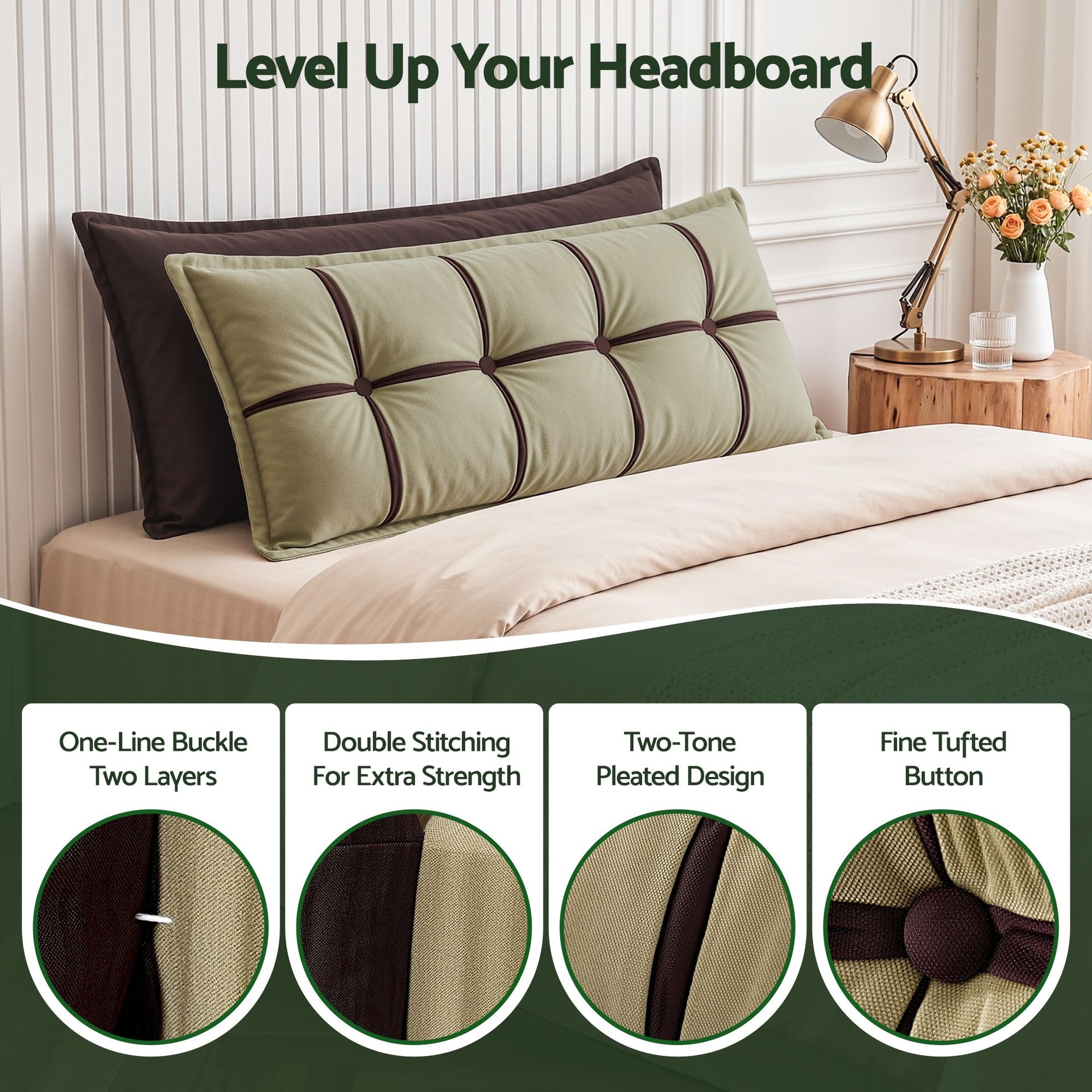 Giselle Bedding Headboard Pillow with Double-Layer Storage Wedge Reading Backrest with Adjustable Filling, Chenille Bed Rest Cushion for Daybed, Dorm, and RV Double Awezingly