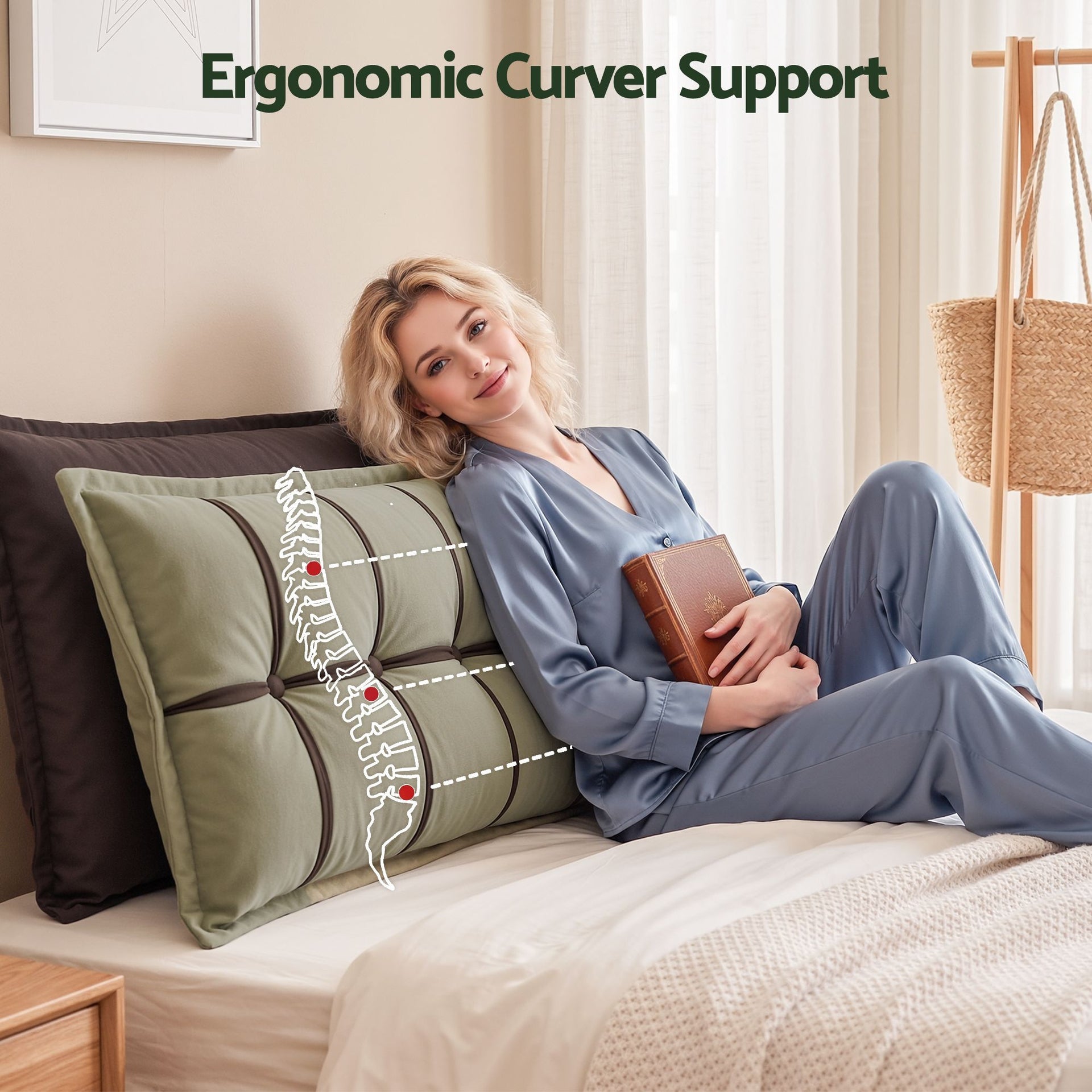 Giselle Bedding Headboard Pillow with Double-Layer Storage Wedge Reading Backrest with Adjustable Filling, Chenille Bed Rest Cushion for Daybed, Dorm, and RV Double Awezingly