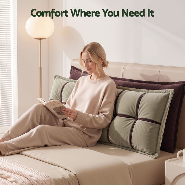 Giselle Bedding Headboard Pillow with Double-Layer Storage Wedge Reading Backrest with Adjustable Filling, Chenille Bed Rest Cushion for Daybed, Dorm, and RV Double Awezingly
