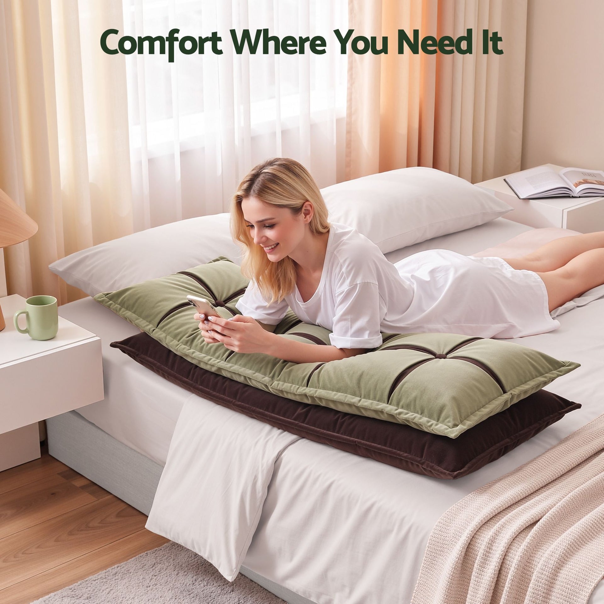 Giselle Bedding Headboard Pillow with Double-Layer Storage Wedge Reading Backrest with Adjustable Filling, Chenille Bed Rest Cushion for Daybed, Dorm, and RV Double Awezingly