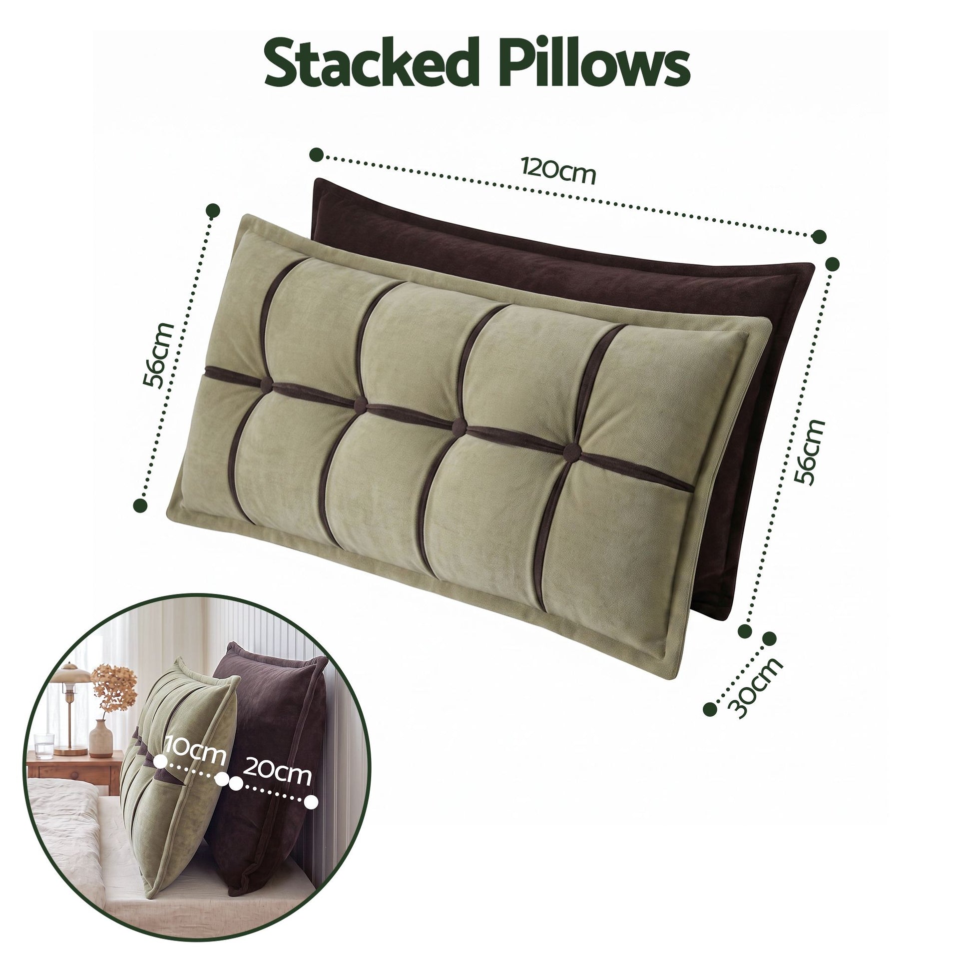 Giselle Bedding Headboard Pillow with Double-Layer Storage Wedge Reading Backrest with Adjustable Filling, Chenille Bed Rest Cushion for Daybed, Dorm, and RV Double Awezingly