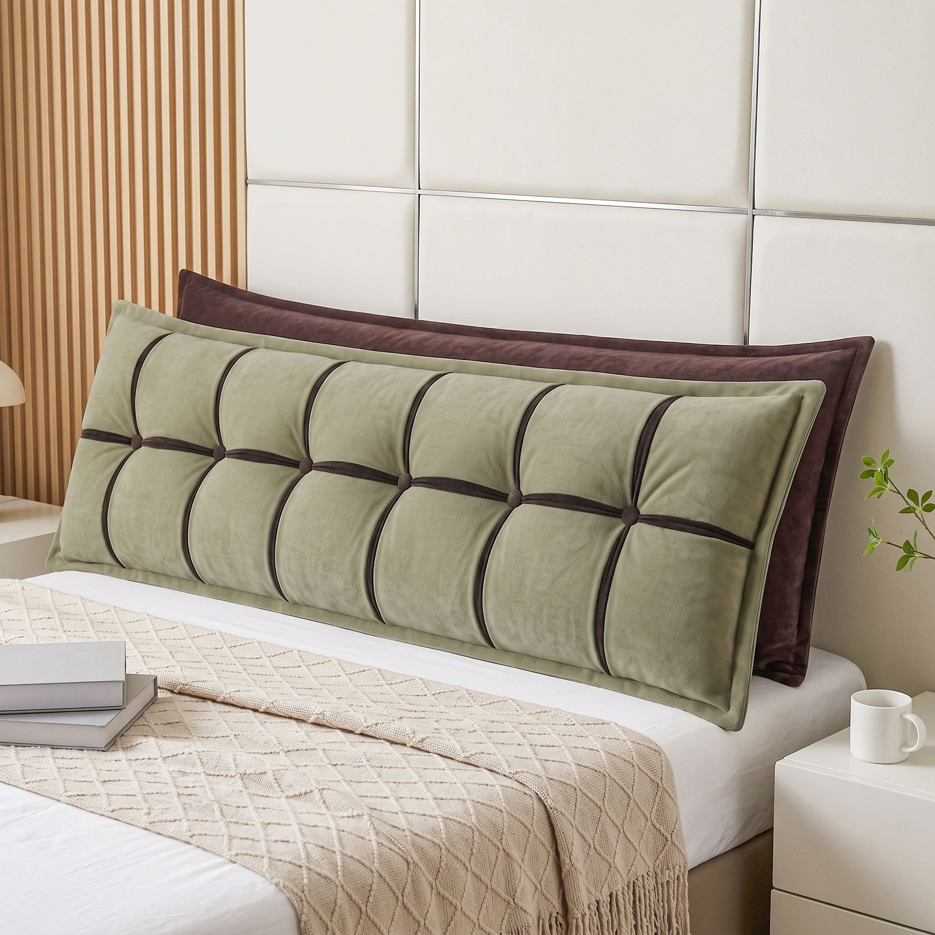 Giselle Bedding Headboard Pillow with Double-Layer Storage Wedge Reading Backrest with Adjustable Filling, Chenille Bed Rest Cushion for Daybed, Dorm, and RV King Awezingly