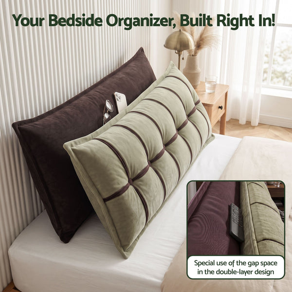 Giselle Bedding Headboard Pillow with Double-Layer Storage Wedge Reading Backrest with Adjustable Filling, Chenille Bed Rest Cushion for Daybed, Dorm, and RV King Awezingly