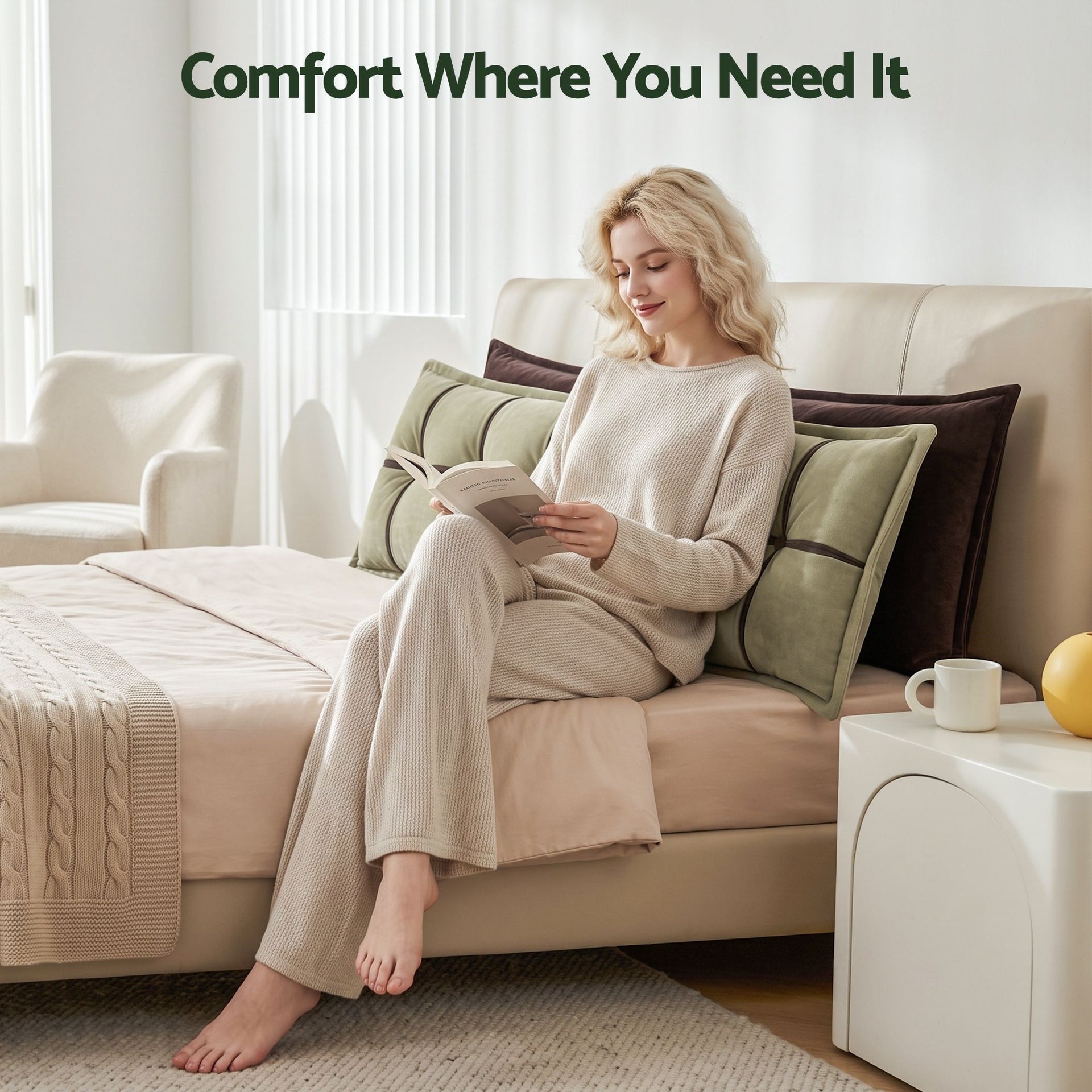 Giselle Bedding Headboard Pillow with Double-Layer Storage Wedge Reading Backrest with Adjustable Filling, Chenille Bed Rest Cushion for Daybed, Dorm, and RV King Awezingly