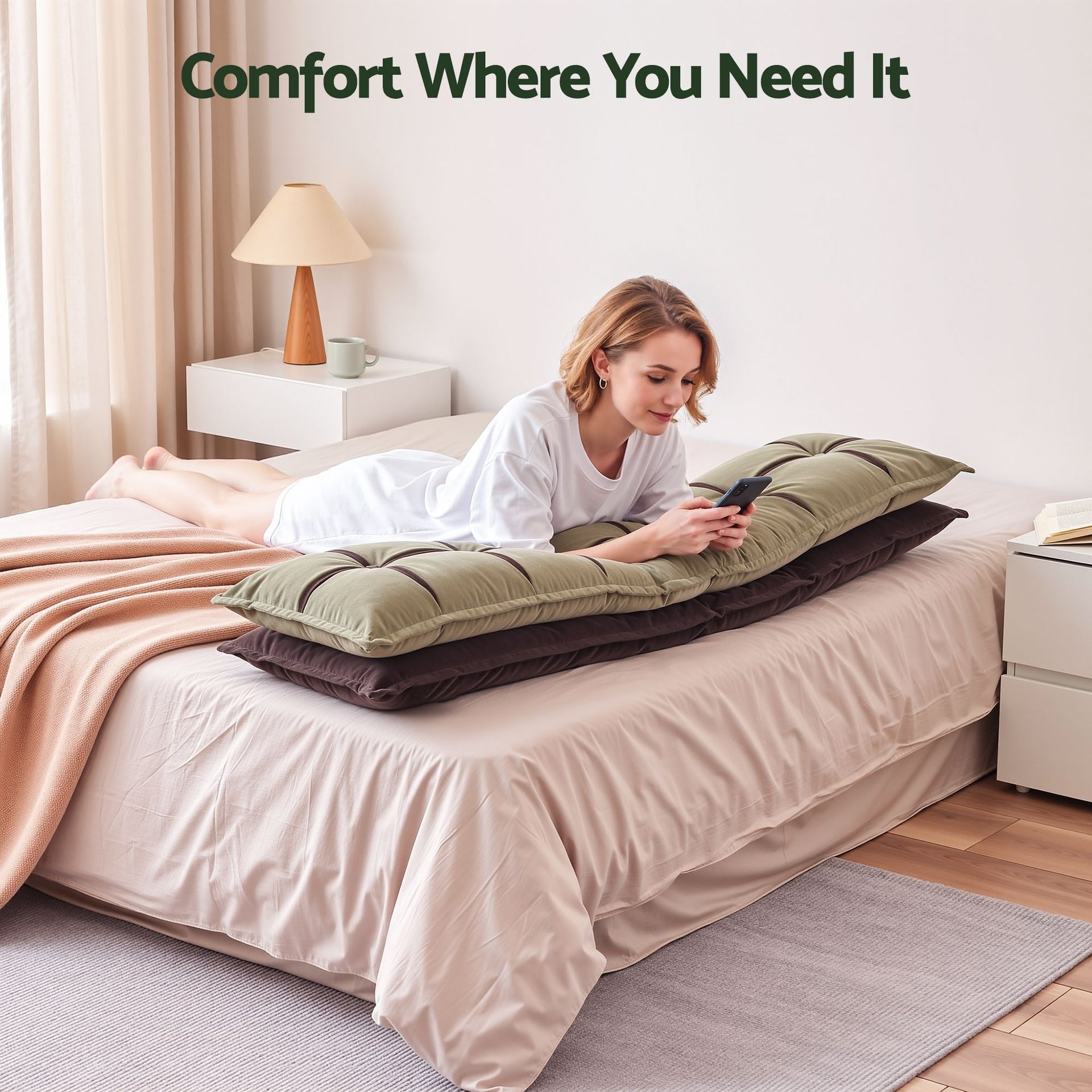 Giselle Bedding Headboard Pillow with Double-Layer Storage Wedge Reading Backrest with Adjustable Filling, Chenille Bed Rest Cushion for Daybed, Dorm, and RV King Awezingly