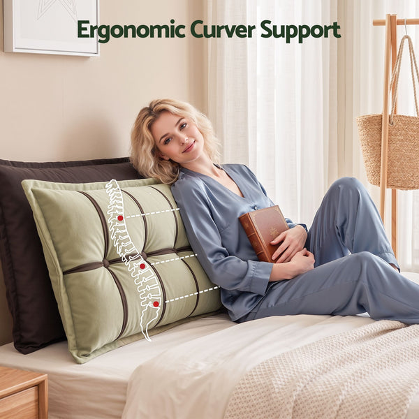Giselle Bedding Headboard Pillow with Double-Layer Storage Wedge Reading Backrest with Adjustable Filling, Chenille Bed Rest Cushion for Daybed, Dorm, and RV Queen Awezingly