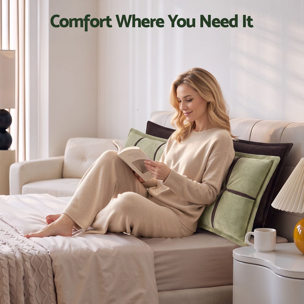 Giselle Bedding Headboard Pillow with Double-Layer Storage Wedge Reading Backrest with Adjustable Filling, Chenille Bed Rest Cushion for Daybed, Dorm, and RV Queen Awezingly