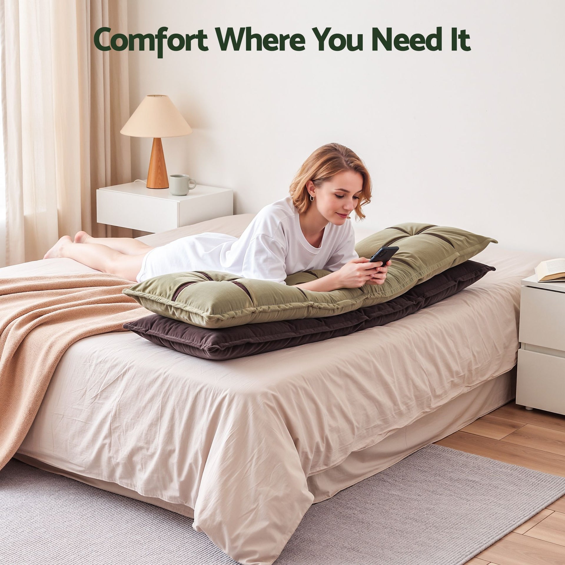 Giselle Bedding Headboard Pillow with Double-Layer Storage Wedge Reading Backrest with Adjustable Filling, Chenille Bed Rest Cushion for Daybed, Dorm, and RV Queen Awezingly