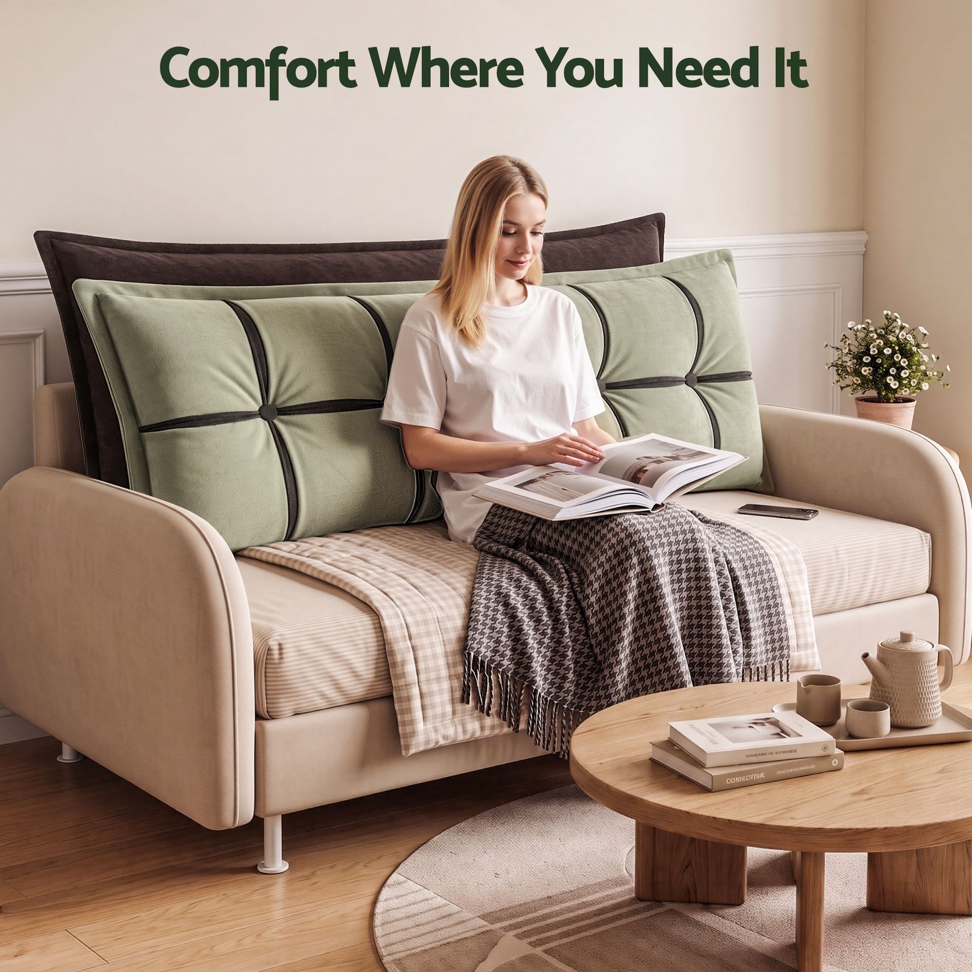 Giselle Bedding Headboard Pillow with Double-Layer Storage Wedge Reading Backrest with Adjustable Filling, Chenille Bed Rest Cushion for Daybed, Dorm, and RV Queen Awezingly