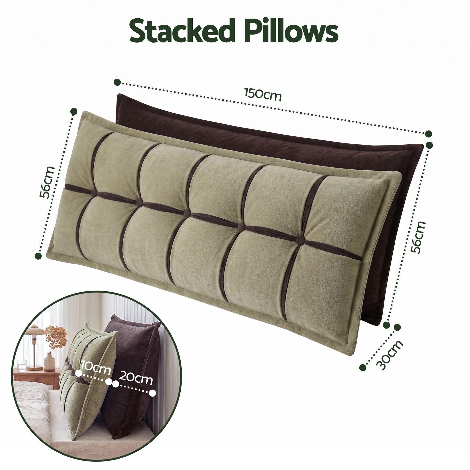 Giselle Bedding Headboard Pillow with Double-Layer Storage Wedge Reading Backrest with Adjustable Filling, Chenille Bed Rest Cushion for Daybed, Dorm, and RV Queen Awezingly