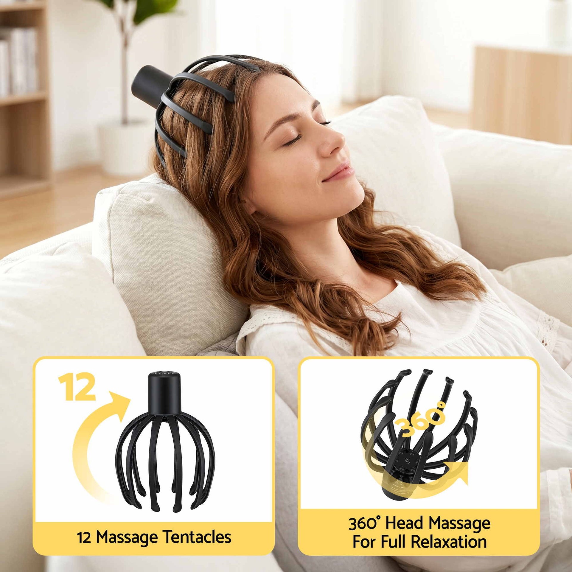 Livemor Head Massager Scalp Electric with 3 Modes, 360 Degree Head Massager Cordless Portable, Head Scratcher for Stress Relax Awezingly