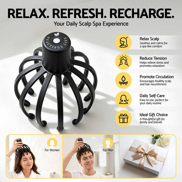 Livemor Head Massager Scalp Electric with 3 Modes, 360 Degree Head Massager Cordless Portable, Head Scratcher for Stress Relax Awezingly