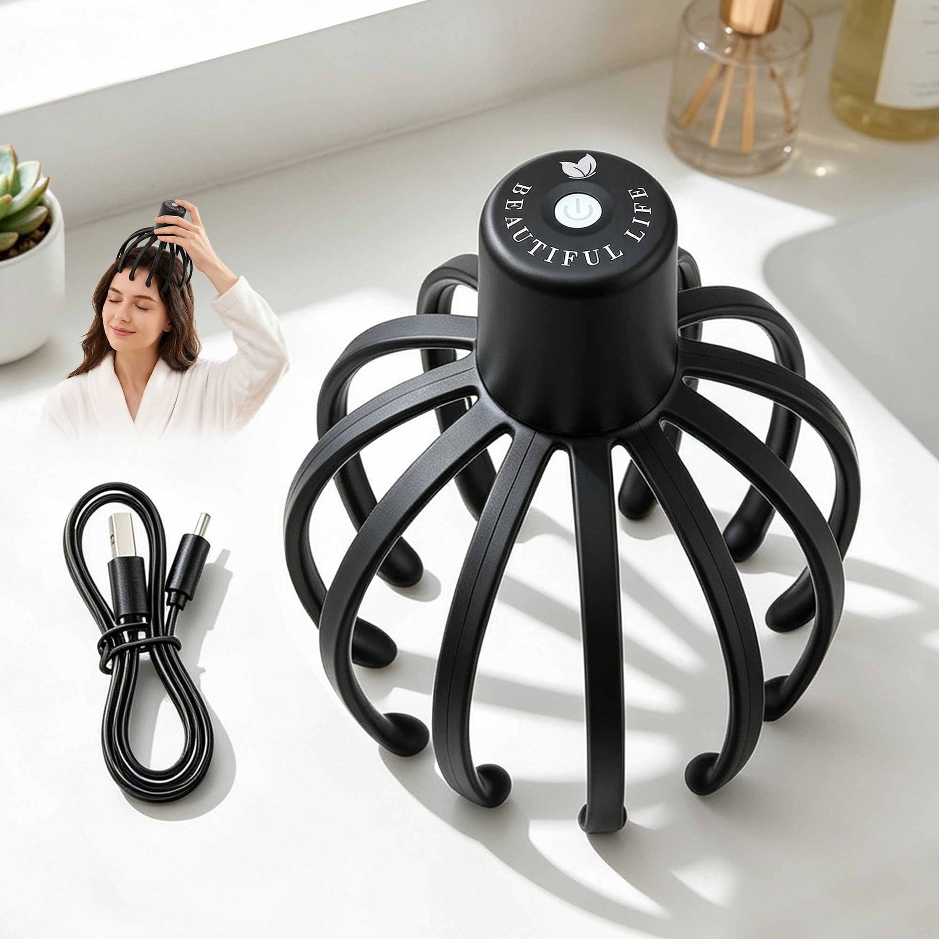 Livemor Head Massager Scalp Electric with 3 Modes, 360 Degree Head Massager Cordless Portable, Head Scratcher for Stress Relax Awezingly