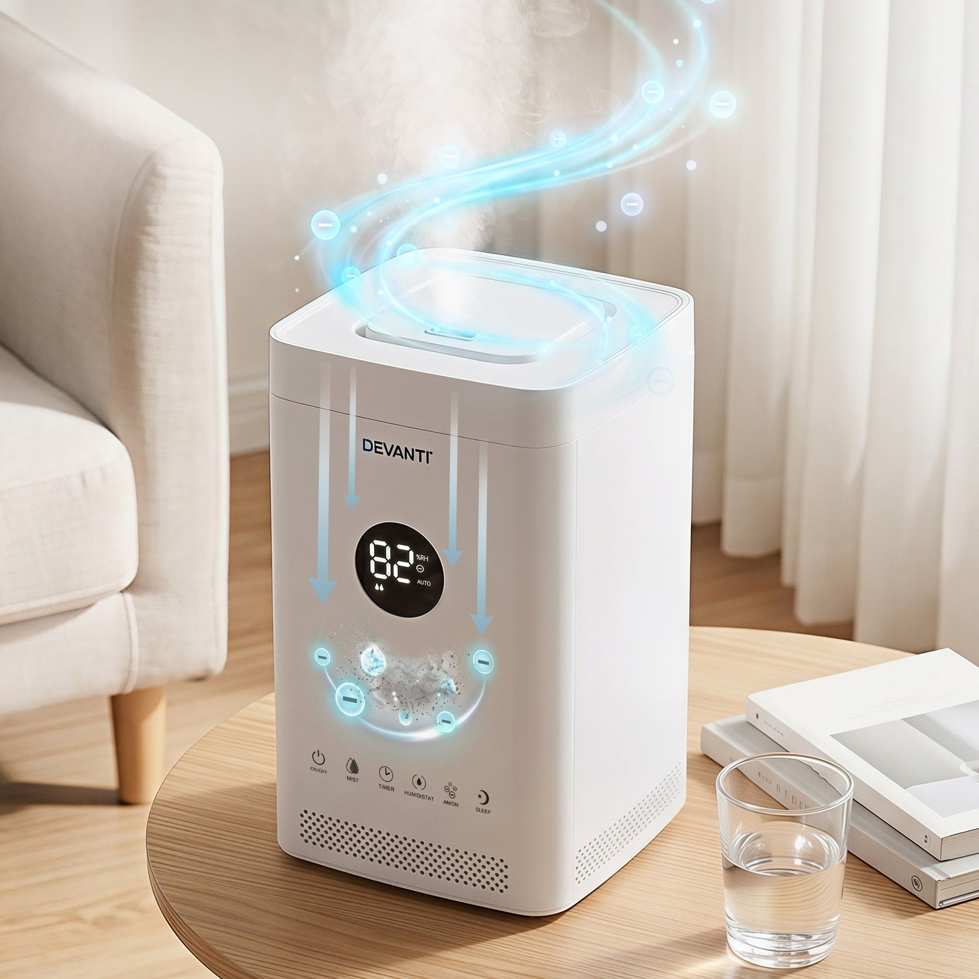 Devanti Ultrasonic Humidifier Air Purifier Top Fill Auto Humidity 3.5L White Awezingly