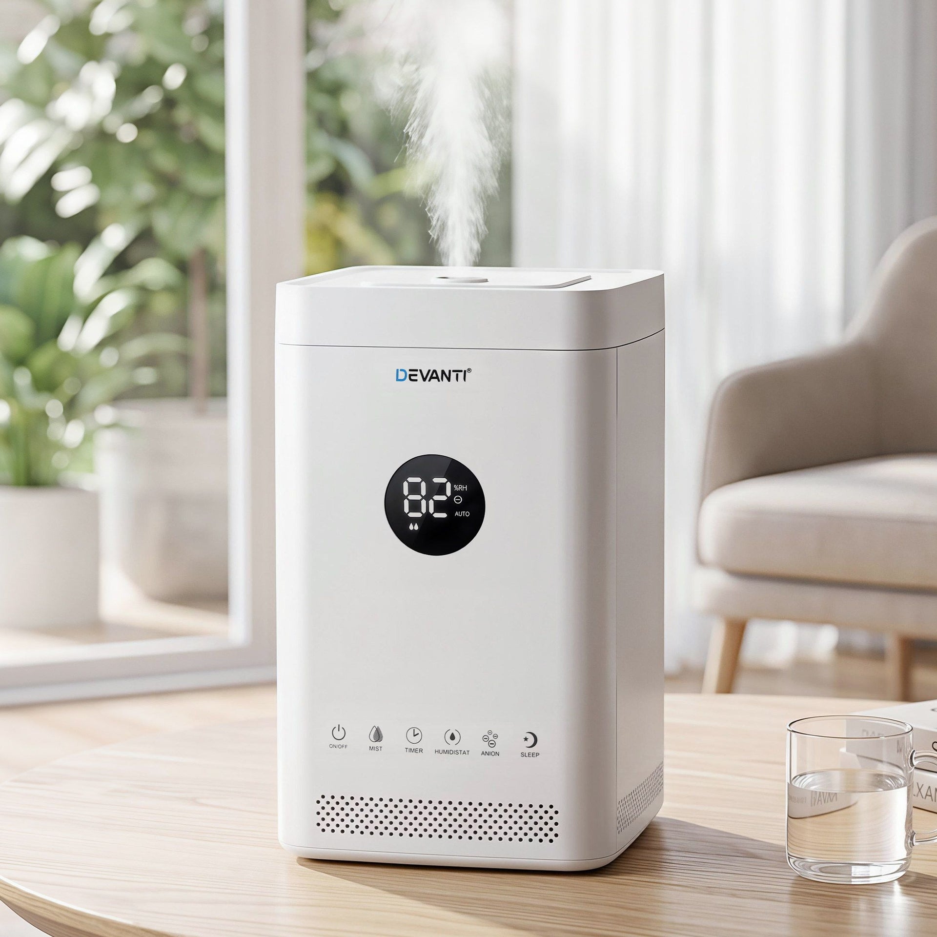 Devanti Ultrasonic Humidifier Air Purifier Top Fill Auto Humidity 3.5L White Awezingly