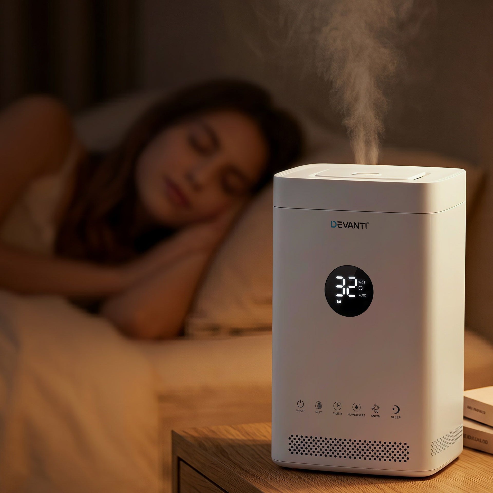 Devanti Ultrasonic Humidifier Air Purifier Top Fill Auto Humidity 3.5L White Awezingly