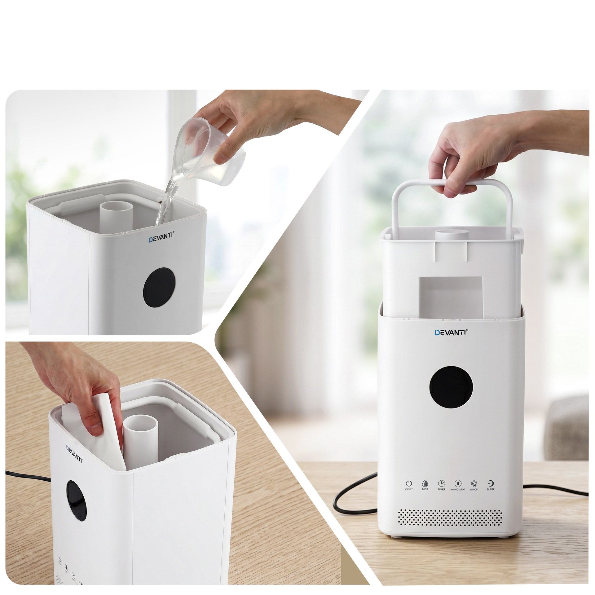 Devanti Ultrasonic Humidifier Air Purifier Top Fill Auto Humidity 3.5L White Awezingly