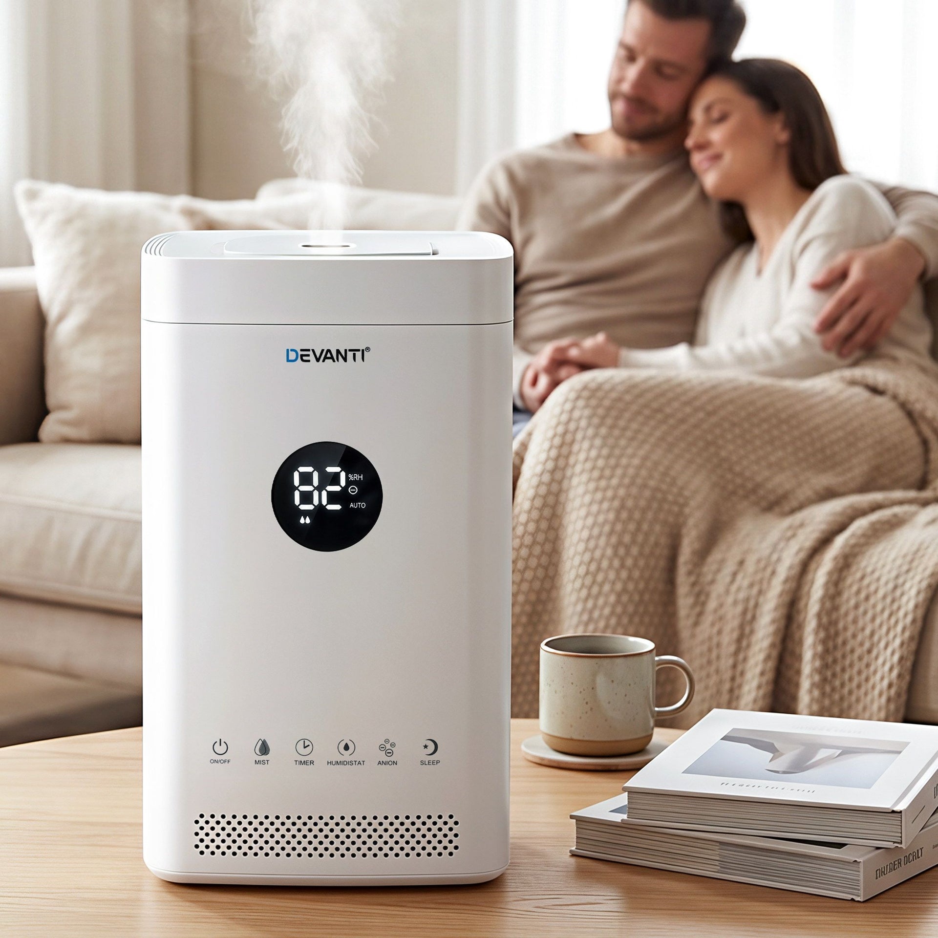 Devanti Ultrasonic Humidifier Air Purifier Top Fill Auto Humidity 3.5L White Awezingly