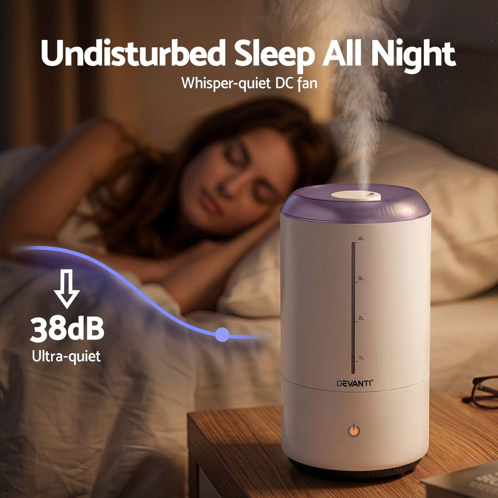 Devanti Ultrasonic Humidifier Aroma Diffuser Top Fill Quiet Bedroom 4L White Devanti