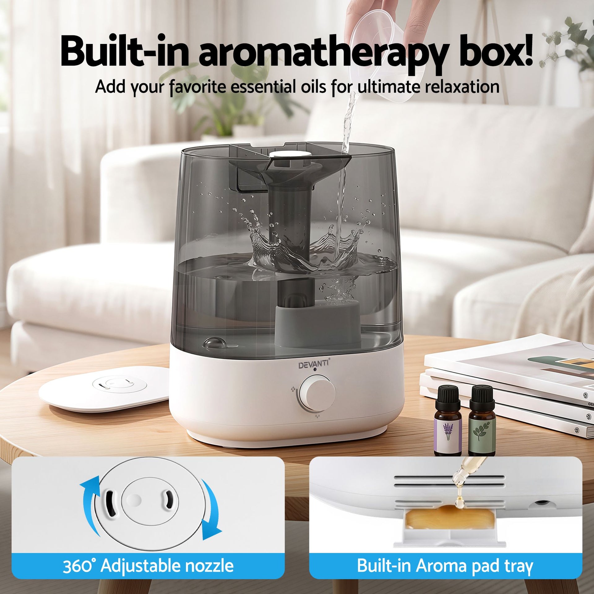Devanti Ultrasonic Humidifier Aroma Diffuser Top Fill Quiet Bedroom 6L Awezingly