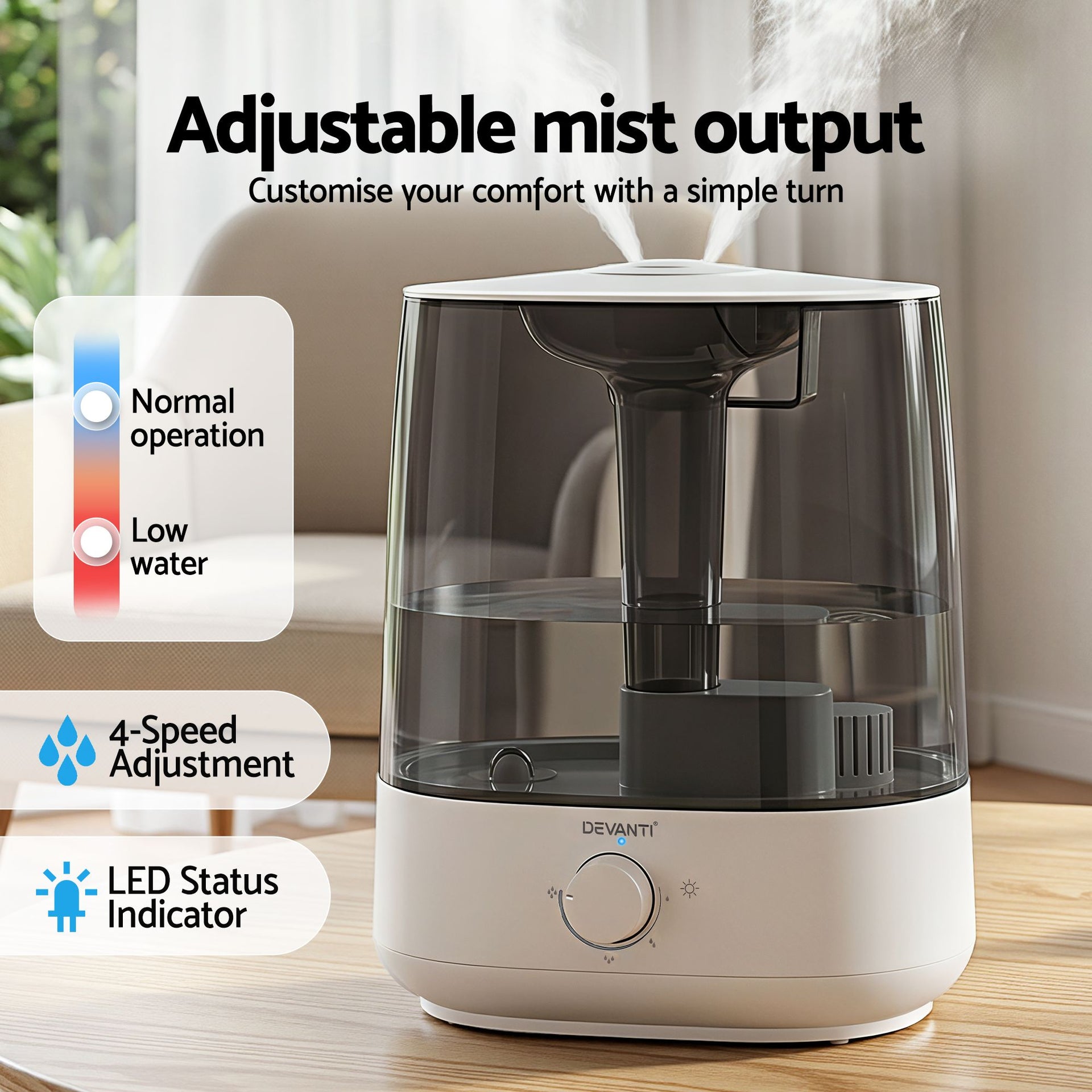 Devanti Ultrasonic Humidifier Aroma Diffuser Top Fill Quiet Bedroom 6L Awezingly