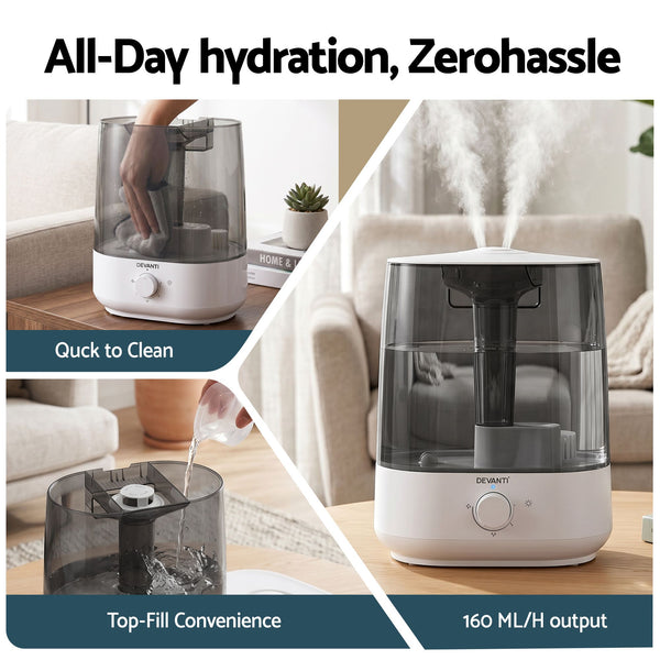 Devanti Ultrasonic Humidifier Aroma Diffuser Top Fill Quiet Bedroom 6L Awezingly