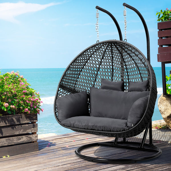 Gardeon Outdoor Swing Chair Hanging Rattan Patio Furniture Pod Stand Cushion 2 Seater Awezingly