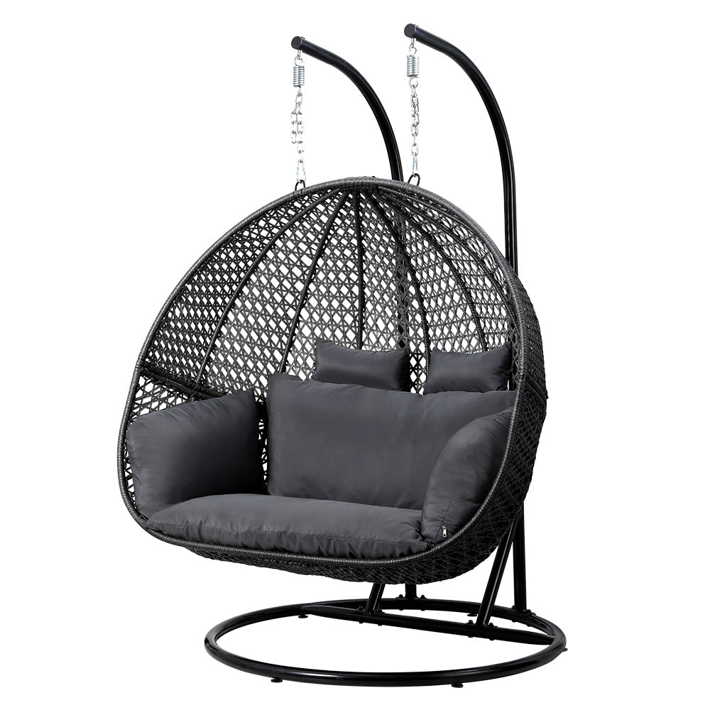 Gardeon Outdoor Swing Chair Hanging Rattan Patio Furniture Pod Stand Cushion 2 Seater Awezingly