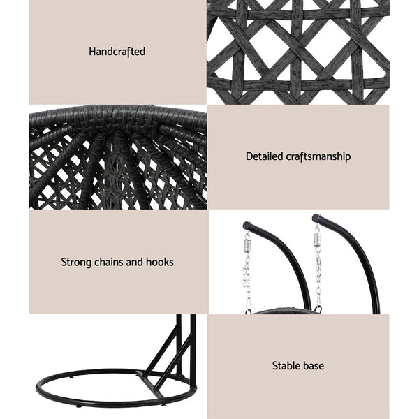 Gardeon Outdoor Swing Chair Hanging Rattan Patio Furniture Pod Stand Cushion 2 Seater Awezingly