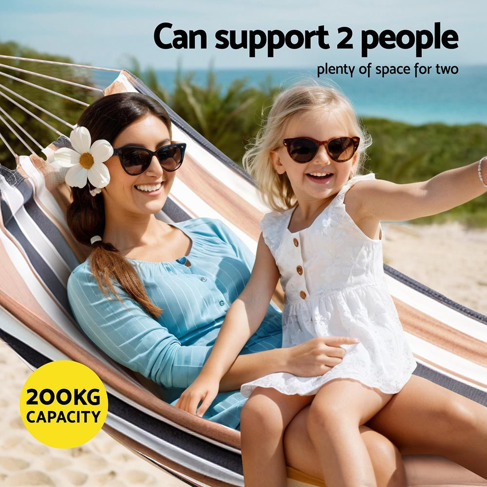 Gardeon Hammock Bed Outdoor Camping Hammocks Beige Grey Gardeon