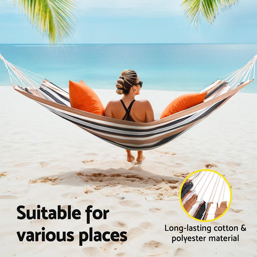 Gardeon Hammock Bed Outdoor Camping Hammocks Beige Grey Gardeon