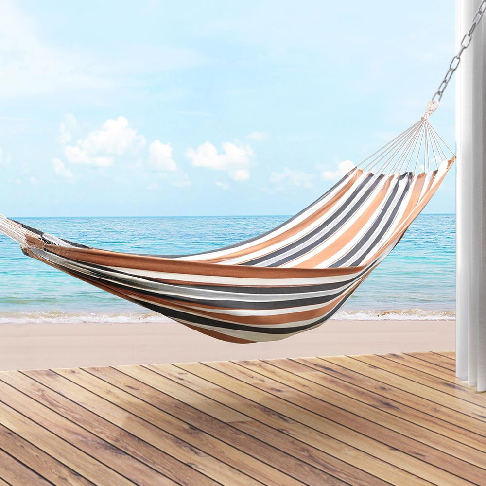 Gardeon Hammock Bed Outdoor Camping Hammocks Beige Grey Gardeon